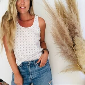 J CREW White Eyelet Polka Dot Lined Lace Scoop Neck Tank Top Blouse Shirt S